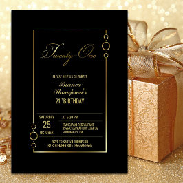 21. Geburtstagsschwarz mit Gold Frame Party Einladung