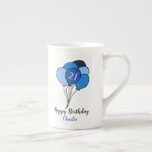 21. Geburtstagsstunde mit blauen Ballons Prozellantasse