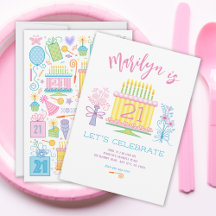 21. Geburtstagstorte Hübsche Blumeneinladung