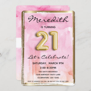 21. Girl Birthday Pink und Gold Einladung