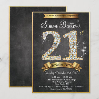21. Gold Diamond Chalkboard Einladung zum Geburtst