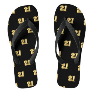 21 Gold Mylar Geburtstagsballons auf Schwarz Flip Flops