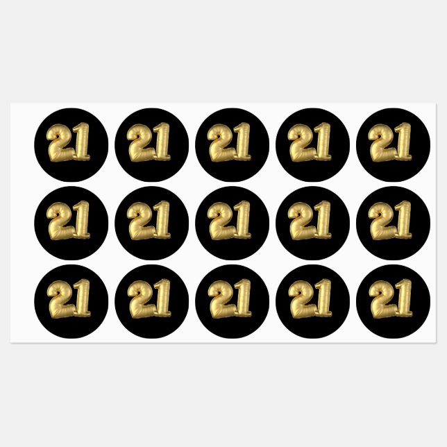 21 Goldballons Etiketten (Blatt)
