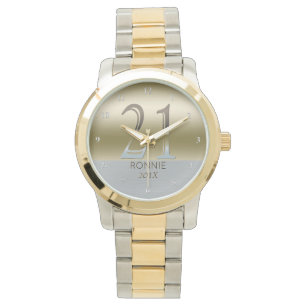 21. Goldsilberner Metallblick des Geburtstags- Armbanduhr