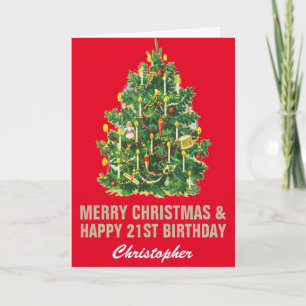 21. Happy Geburtstag und Frohe Weihnachten Red & G Karte