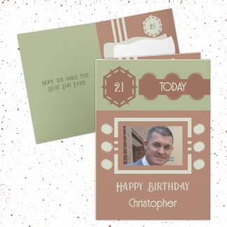 21 heute Foto Name braun grün Geburtstag Karte
