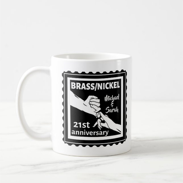 21. Hochzeitstag Messing Nickel traditionell Kaffeetasse (Links)