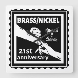 21. Hochzeitstag Messing Nickel traditionell Quadratische Wanduhr