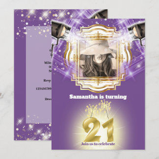 21. Hollywood VIP Foto lila Lights Filmstar Einladung