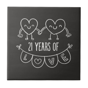 21. Jubiläum Geschenk Chalk Herzen Fliese