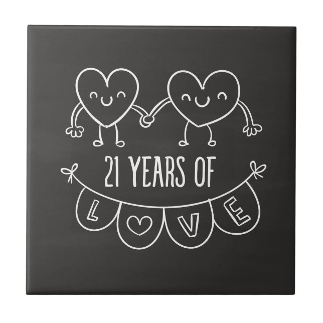 21. Jubiläum Geschenk Chalk Herzen Fliese (Vorderseite)
