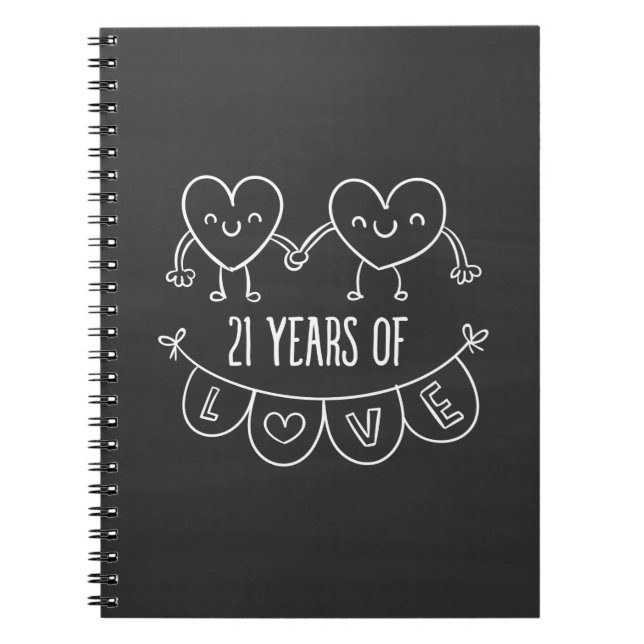 21. Jubiläum Geschenk Chalk Herzen Notizblock (Vorderseite)