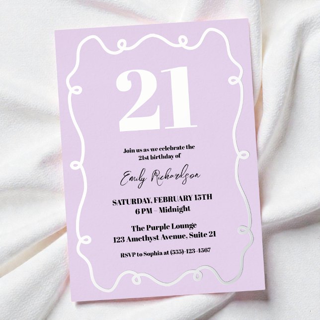 21. Lila Elegantes Party 21. Geburtstag Folieneinladung (Twenty One Purple Elegant Chic 21st Birthday Party Foil Invitation)