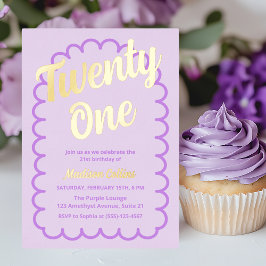 21. Lila Typografie-Geburtstagsparty Girly Folieneinladung