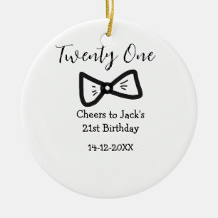 21. Männer-Geburtstag Name einfügen Schleife Datum Keramik Ornament
