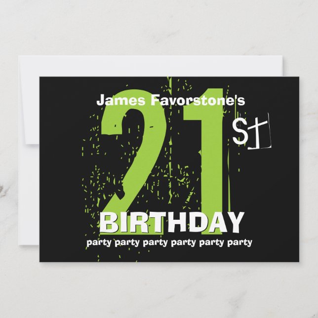 21. Modern Birthday Party Green und Black W1797 Einladung (Vorderseite)