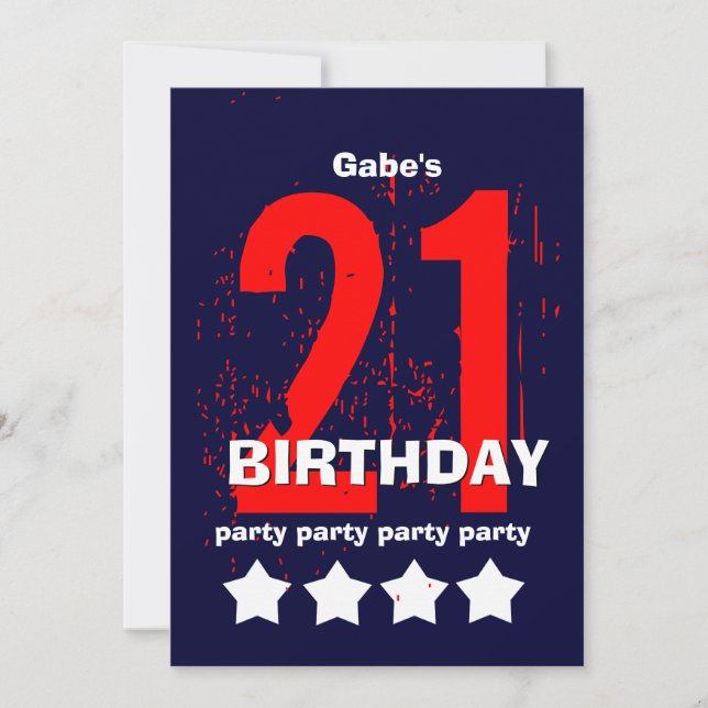 21. Modern Birthday Party Red White Blue W1797D1 Einladung (Vorderseite)