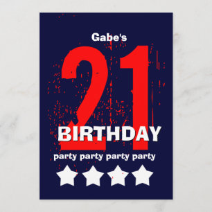 21. Modern Birthday Party Red White Blue W1797D1 Einladung