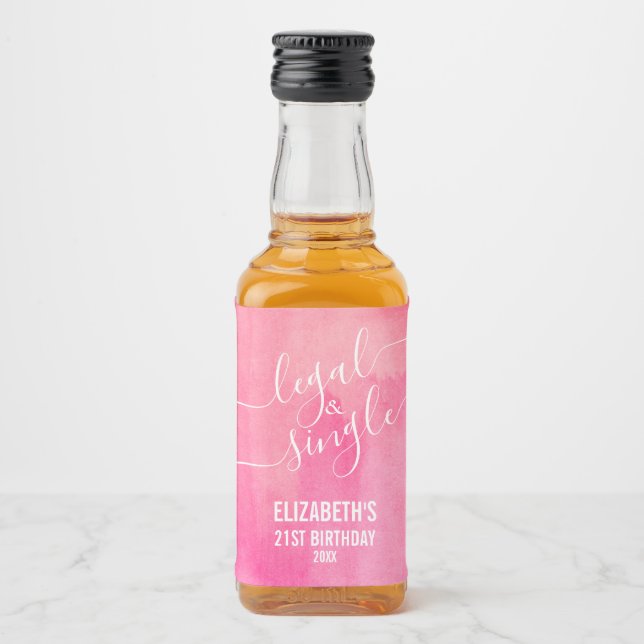 21 Rechtlicher und Single Pink Custom Mini Alkoholflaschenetikett (Vorderseite)