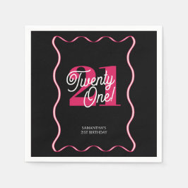 21. Retro Wavy Minimalistisch 21. Geburtstag Serviette