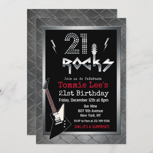 21 Rocks Rockstar Gitarre Geburtstag Einladung (Vorne/Hinten)