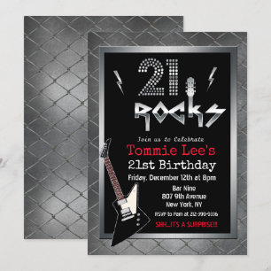 21 Rocks Rockstar-Gitarre Geburtstagseinladung Einladung