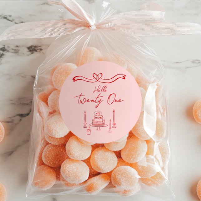 21. Rosa Handgezeichnete Tortenkerzen Geburtstag Runder Aufkleber (Von Creator hochgeladen)