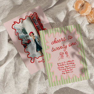 21. Rosa Handgezeichnetes farbiges Foto Geburtstag Einladung