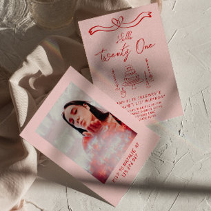 21. Rosa Red Cake Hallo 21 Foto Geburtstag Einladung