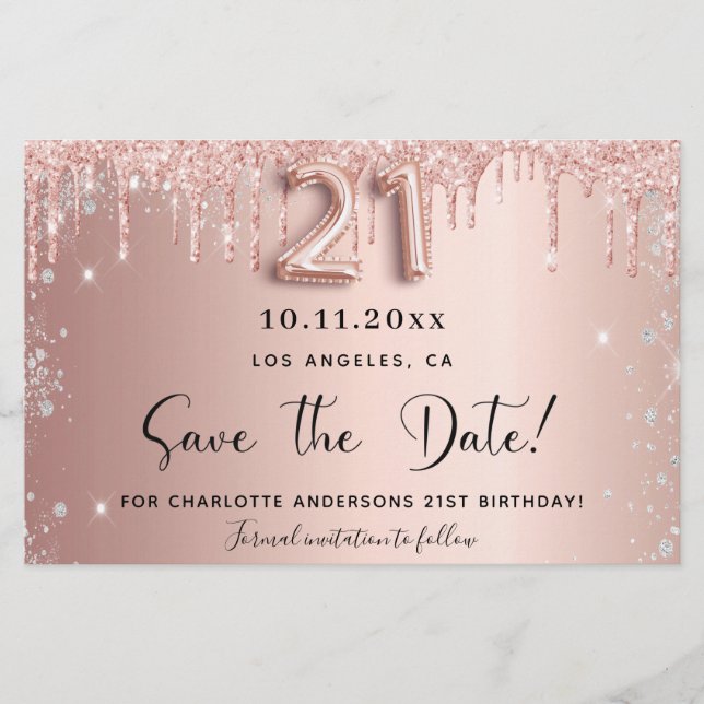 21. Rose Tropfen Save the Date Karte (Vorderseite)