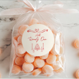 21. Rote Hand Drawn Cake Candles Spaß Geburtstag Runder Aufkleber