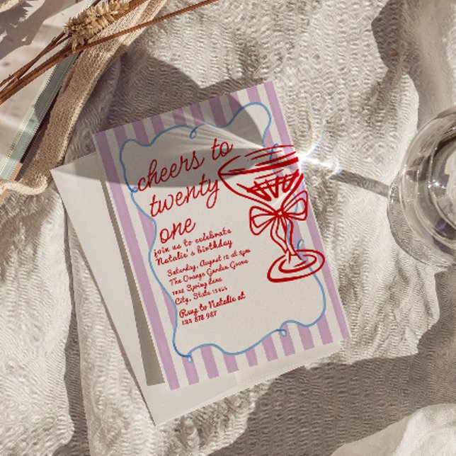 21. Roter Hand gezeichneter Champagner Glass Spaß  Einladung (Von Creator hochgeladen)