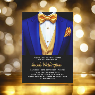 21. Royal Blue and Gold Tuxedo Geburtstagsveransta Einladung