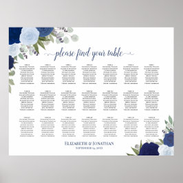 21 Tabelle Blauer Boho Blütensitzplan Poster