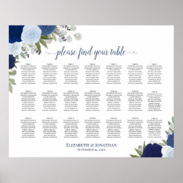 21 Tabelle Blauer Boho Blütensitzplan Poster