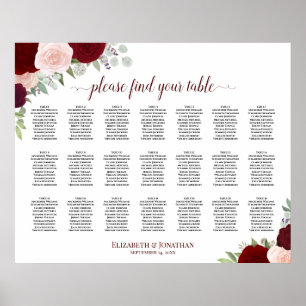 21 Tabelle Burgundy Blush Boho Bläsersitzdiagramm Poster