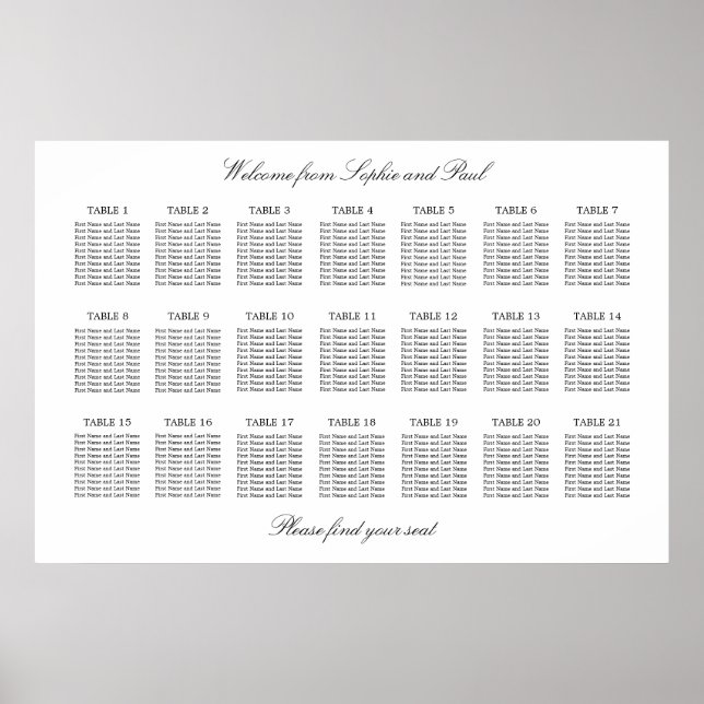 21 Tabelle Elegantes Minimalistisches Sitzdiagramm Poster (Vorne)