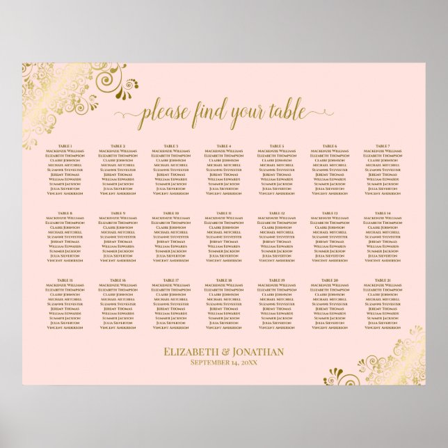 21 Tabelle Hochzeitskarte Rosa und Gold in Rosa Poster (Vorne)