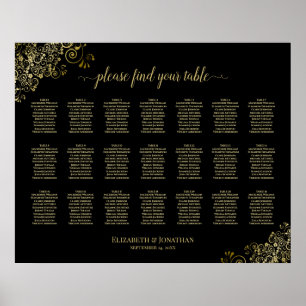 21 Tabelle Hochzeitskarte Schwarz & Gold Frills Poster