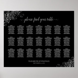 21 Tabelle Hochzeitskarte Silber Frills Schwarz Poster
