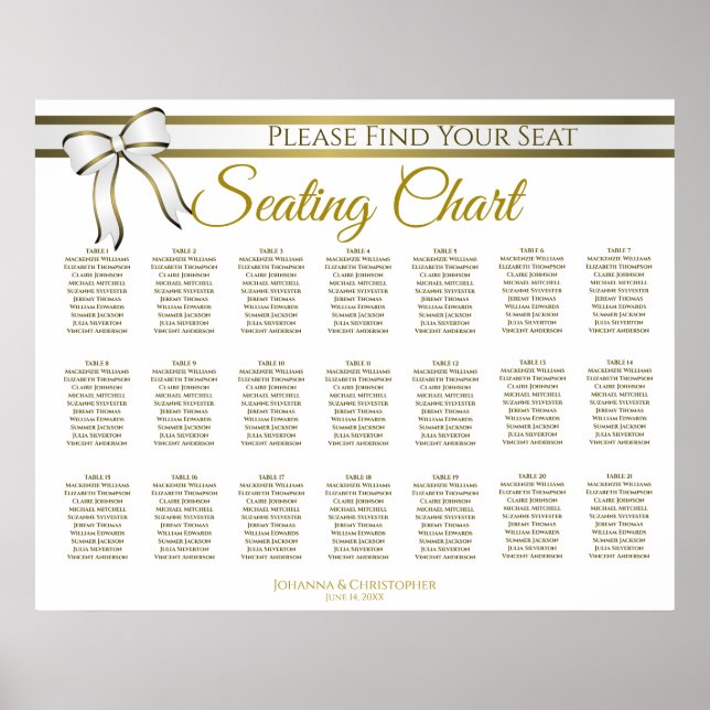 21 Tabelle White & Gold Band Hochzeitstabelle Poster (Vorne)