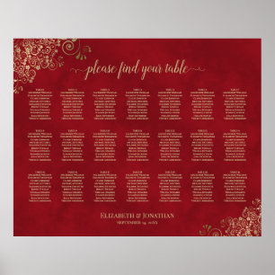 21 Table Gold Frills auf Red Wedding Seating Chart Poster