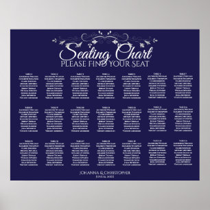 21 Table Simple Navy Blue Wedding Seating Chart Poster