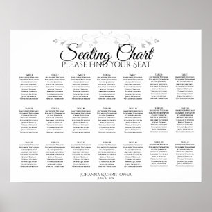 21 Table Simple White Wedding Seating Chart Poster