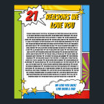 21 things we love about you, 21st 30th comic book poster<br><div class="desc">designed by The Arty Apples Limited</div>