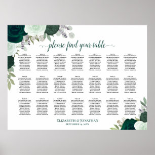 21-Tisch-Emerald-Boho-Floral-Hochzeits-Sitzplan Poster