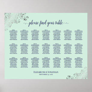 21 Tisch Hochzeitskarte Minze Grün & Marine Poster