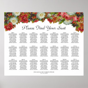 21-Tisch-Vintage-Herbst-Blumen-Hochzeits-Sitzplan Poster