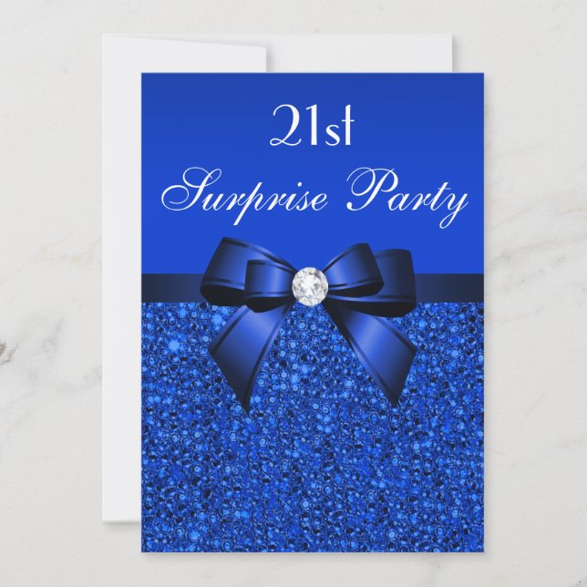 21. Überraschung Geburtstag Royal Blue Sequins und Einladung (Vorderseite)