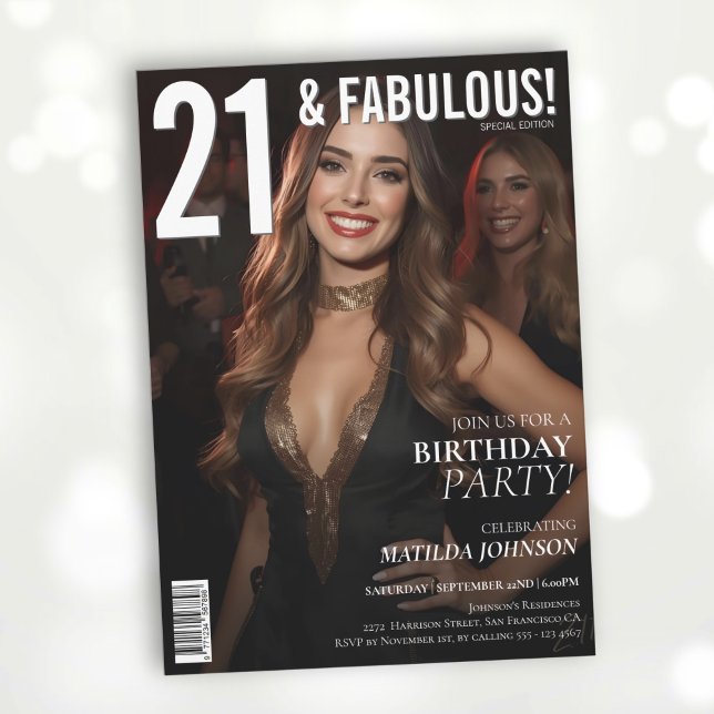 21. und Fabulous Magazine Cover 21. Geburtstag Einladung (21 and Fabulous Magazine Cover 21st Birthday Invitation
)